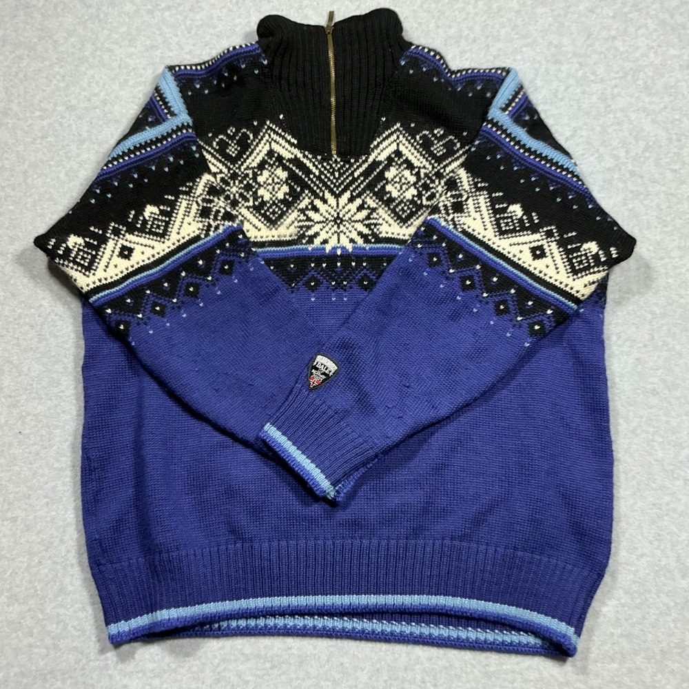 Dale of Norway St Moritz 2003 Wool Quarter Zip Sweater Mens XL Blue Fair Isle